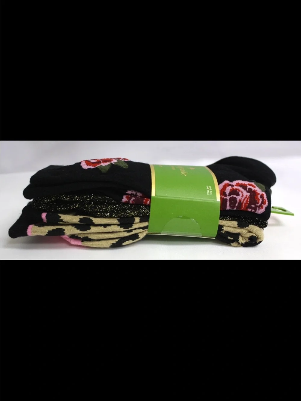 kate spade Black Floral, Leopard Print & Black Glittery Crew Socks-Pack of Three